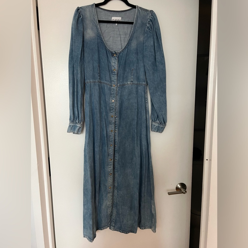 Denim Ganni midi dress, M